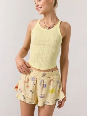 Out From Under Lilly Shirred Ruffle Micro Shorts YELLOW SEA SHELLS